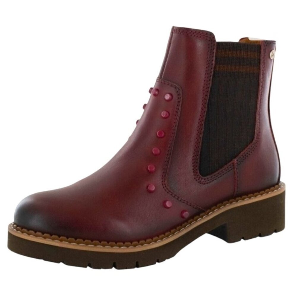 Pinkolinos Viscar Chelsea Moto leather Studded Boots Wine Women's Size 39 US 8.5